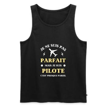t shirt pilote pas parfait humour avion homme ulm - Débardeur bio Premium Homme - noir - Devant - Michal (187cm)