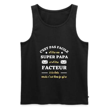 c'est pas facile papa facteur humour cadeau drole - Débardeur bio Premium Homme - noir - Devant - Michal (187cm)