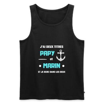 papy bateau deux titres humour capitaine homme - Débardeur bio Premium Homme - noir - Devant - Michal (187cm)