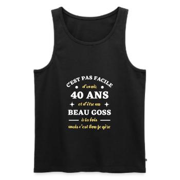 beau goss 40 ans humour anniversaire cadeau drole - Débardeur bio Premium Homme - noir - Devant - Michal (187cm)