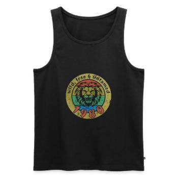 44th Birthday Wild, free & untamed since 1980 - Men's Premium Organic Tank Top - black - Front - AI Model Male 178 light (178cm)