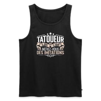 Tatoueur le seul Tatoueur le vrai Tatoueur - Débardeur bio Premium Homme - noir - Devant - AI Model Male 178 light (178cm)