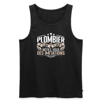 Plombier le seul Plombier le vrai Plombier - Débardeur bio Premium Homme - noir - Devant - AI Model Male 178 light (178cm)