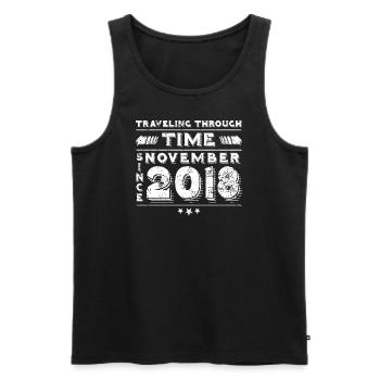 Vintage Voyage dans le Temps Anniversaire Design Novembre 2018 - Débardeur bio Premium Homme - noir - Devant - Michal (187cm)