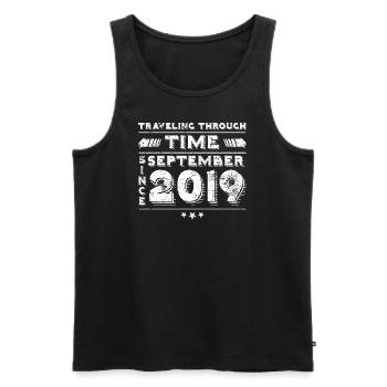 Vintage Time Travel anniversaire Design septembre 201 - Débardeur bio Premium Homme - noir - Devant - Michal (187cm)