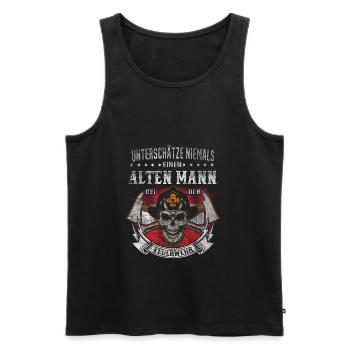 Unterschätze nie ein alten Mann bei der Feuerwehr - Männer Premium Bio Tank Top - Schwarz - Vorne - Michal (187cm)