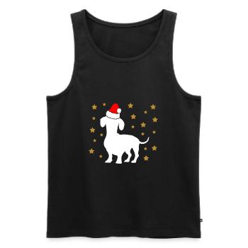 Teckel de Noël avec des étoiles de chapeau de Père Noël - Débardeur bio Premium Homme - noir - Devant - Michal (187cm)