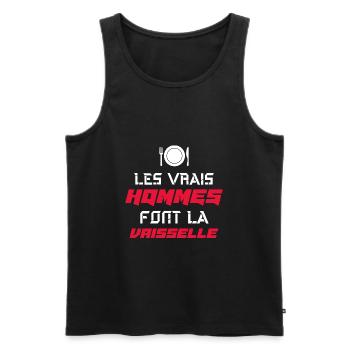 Les vrais hommes font la vaisselle beauf humour - Débardeur bio Premium Homme - noir - Devant - Michal (187cm)