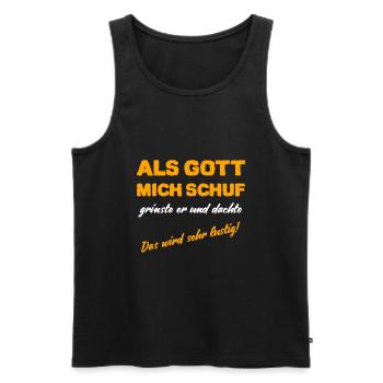 Als Gott mich Schuf grinste er lustige Gott Spruch - Männer Premium Bio Tank Top - Schwarz - Vorne - Michal (187cm)