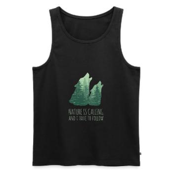 NATURE IS CALLING - Wölfe Wald Spruch - Männer Premium Bio Tank Top - Schwarz - Vorne - AI Model Male 178 light (178cm)