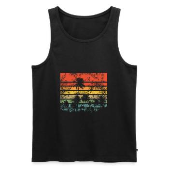 Palmen Retro Sonnenuntergang - Männer Premium Bio Tank Top - Schwarz - Vorne - Michal (187cm)