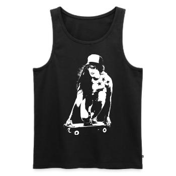 Skater Girl rolling Street Art - Débardeur bio Premium Homme - noir - Devant - Michal (187cm)