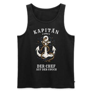 Kapitän - Der Chef auf der Couch - Männer Premium Bio Tank Top - Schwarz - Vorne - Michal (187cm)