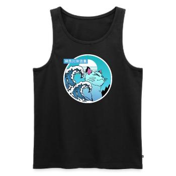 Katze und große Welle - Männer Premium Bio Tank Top - Schwarz - Vorne - AI Model Male 178 light (178cm)