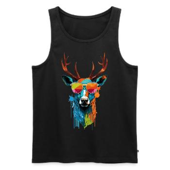 Buntes Reh mit Sonnenbrille - Männer Premium Bio Tank Top - Schwarz - Vorne - Michal (187cm)