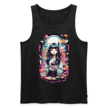 Anime e-Girl Sushi Goth Pastel Streetwear - Men's Premium Organic Tank Top - black - Front - AI Model Male 178 light (178cm)