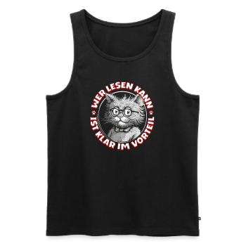 Wer lesen kann ist klar im Vorteil, Katze Brille - Männer Premium Bio Tank Top - Schwarz - Vorne - AI Model Male 178 light (178cm)