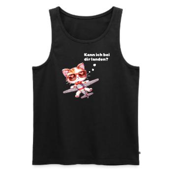 Kann ich bei dir landen? Flirt Katze mit Herzaugen - Männer Premium Bio Tank Top - Schwarz - Vorne - AI Model Male 178 light (178cm)