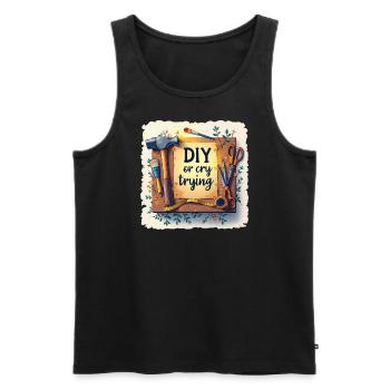 DIY or cry trying - Handwerkeln Upcycling - Men's Premium Organic Tank Top - black - Front - AI Model Male 178 light (178cm)