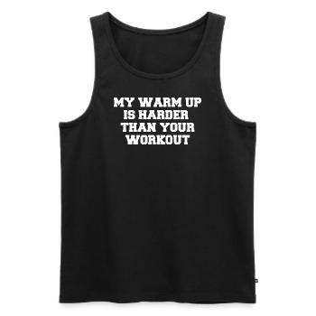 My Warm Up est votre Workout Spruch - Débardeur bio Premium Homme - noir - Devant - Michal (187cm)