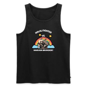 Halal Fighter: Chicken vs. Pork - Männer Premium Bio Tank Top - Schwarz - Vorne - AI Model Male 178 light (178cm)