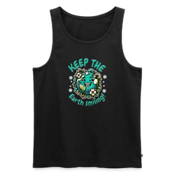 "Keep the Earth Smiling" - Positive Vibes Shirt - Männer Premium Bio Tank Top - Schwarz - Vorne - Michal (187cm)