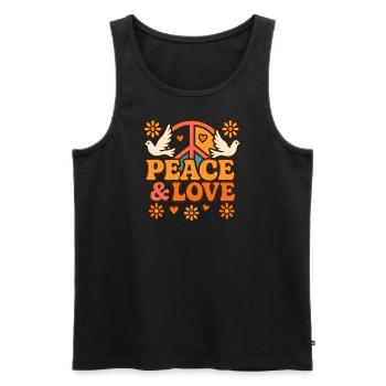 Retro Hippie Design mit Tauben und Peace Symbol - Männer Premium Bio Tank Top - Schwarz - Vorne - AI Model Male 178 light (178cm)