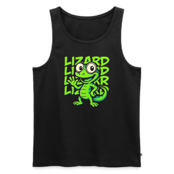 Funny Cartoon Gecko – Tendance Reptile Vert - Débardeur bio Premium Homme - noir - Devant - Michal (187cm)