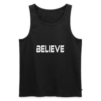 BELIEVE - Men's Premium Organic Tank Top - black - Front - AI Model Male 178 light (178cm)