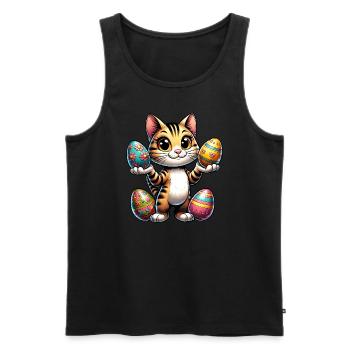Easter Cat with Colorful Eggs - Men's Premium Organic Tank Top - black - Front - Michal (187cm)