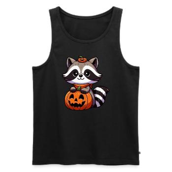 raton laveur mignon Halloween citrouille style dessin animé - Débardeur bio Premium Homme - noir - Devant - Michal (187cm)