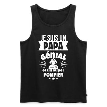 Papa génial & pompier – idée fête des pères - Débardeur bio Premium Homme - noir - Devant - Michal (187cm)