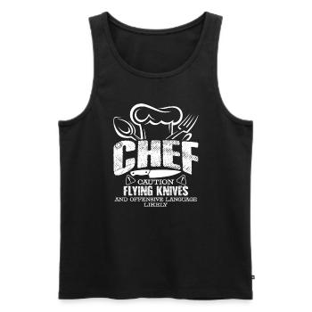 Chef Caution Flying Knives - Men's Premium Organic Tank Top - black - Front - AI Model Male 178 light (178cm)