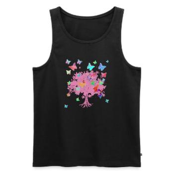 Arbre de Vie,Arbre de Vie,Fleurs,Papillons - Débardeur bio Premium Homme - noir - Devant - Michal (187cm)