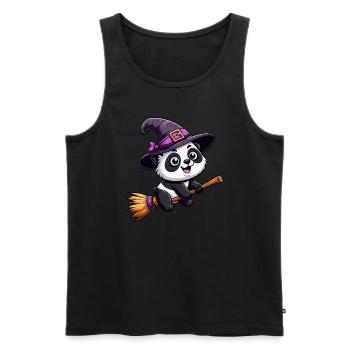 Halloween Panda Witch with Witch's Broom Comic Cute - Men's Premium Organic Tank Top - black - Front - Michal (187cm)