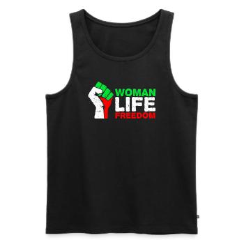 Woman, Life, Freedom | Free Iran! | Mit Flagge - Männer Premium Bio Tank Top - Schwarz - Vorne - AI Model Male 178 light (178cm)