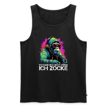 Ich kann dich nicht hören ich zocke Gaming Affe - Männer Premium Bio Tank Top - Schwarz - Vorne - Michal (187cm)