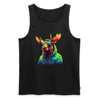Moose with Sunglasses Colorful Cool Moose Forest Animal - Men's Premium Organic Tank Top - black - Front - AI Model Male 178 light (178cm)