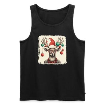 Renne avec boules de Noël et chapeau - Débardeur bio Premium Homme - noir - Devant - Michal (187cm)