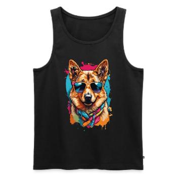 Colorful German Shepherd: Cool in Sunglasses - Men's Premium Organic Tank Top - black - Front - Michal (187cm)