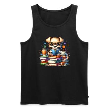 Reading is my hobby: Cute puppy with glasses - Men's Premium Organic Tank Top - black - Front - AI Model Male 178 light (178cm)