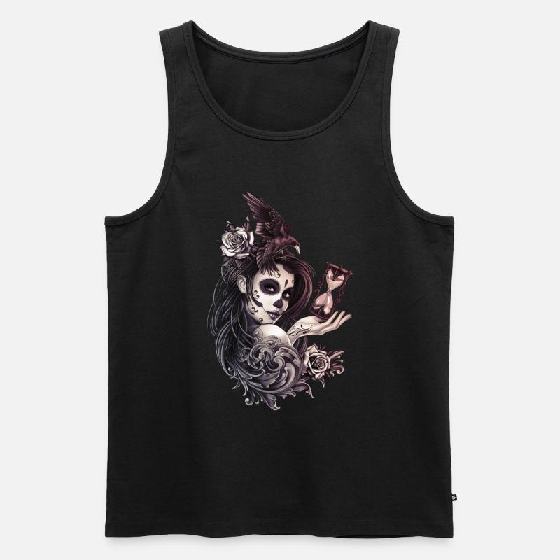 Tattoo Style Sugar Skull Mädchen mit Vogel - Männer Premium Bio Tank Top - Schwarz