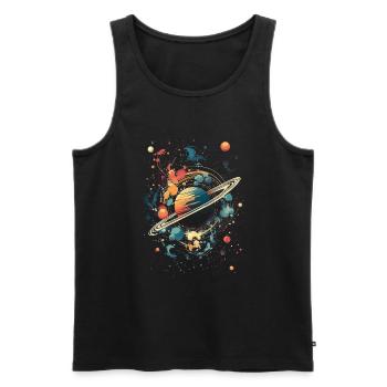 Surrealistische Planeten mit Saturn - Männer Premium Bio Tank Top - Schwarz - Vorne - AI Model Male 178 light (178cm)