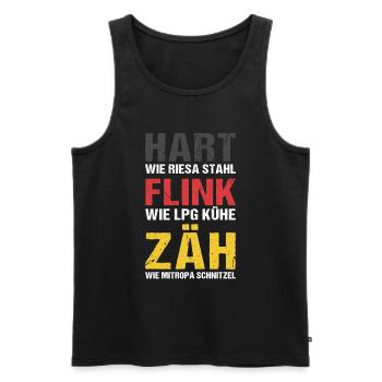 Hart wie Riesa Stahl Ossi DDR Ostdeutschland - Männer Premium Bio Tank Top - Schwarz - Vorne - AI Model Male 178 light (178cm)