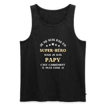 super heros papy humour fête des grands pères papi - Débardeur bio Premium Homme - noir - Devant - Michal (187cm)