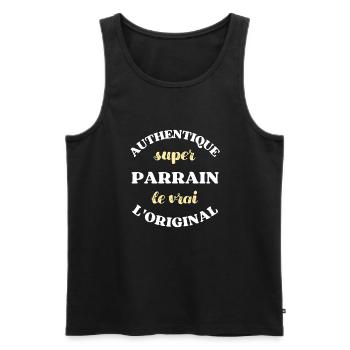 Super parrain filleul filleule humour idée cadeau - Débardeur bio Premium Homme - noir - Devant - Michal (187cm)