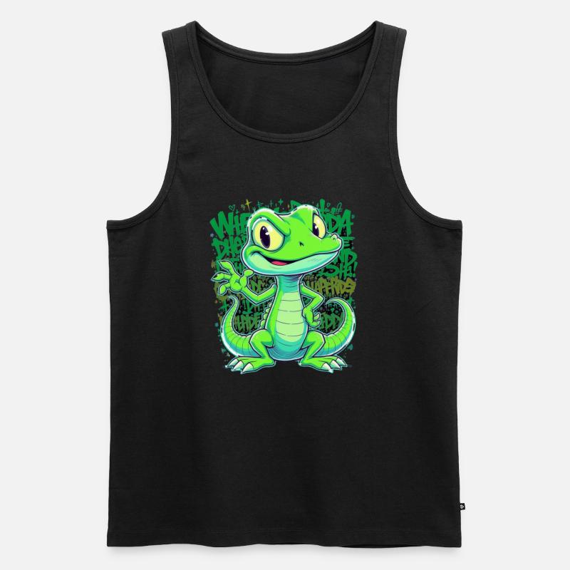 Fröhliche Echse – Witziger Comic Style - Männer Premium Bio Tank Top - Schwarz