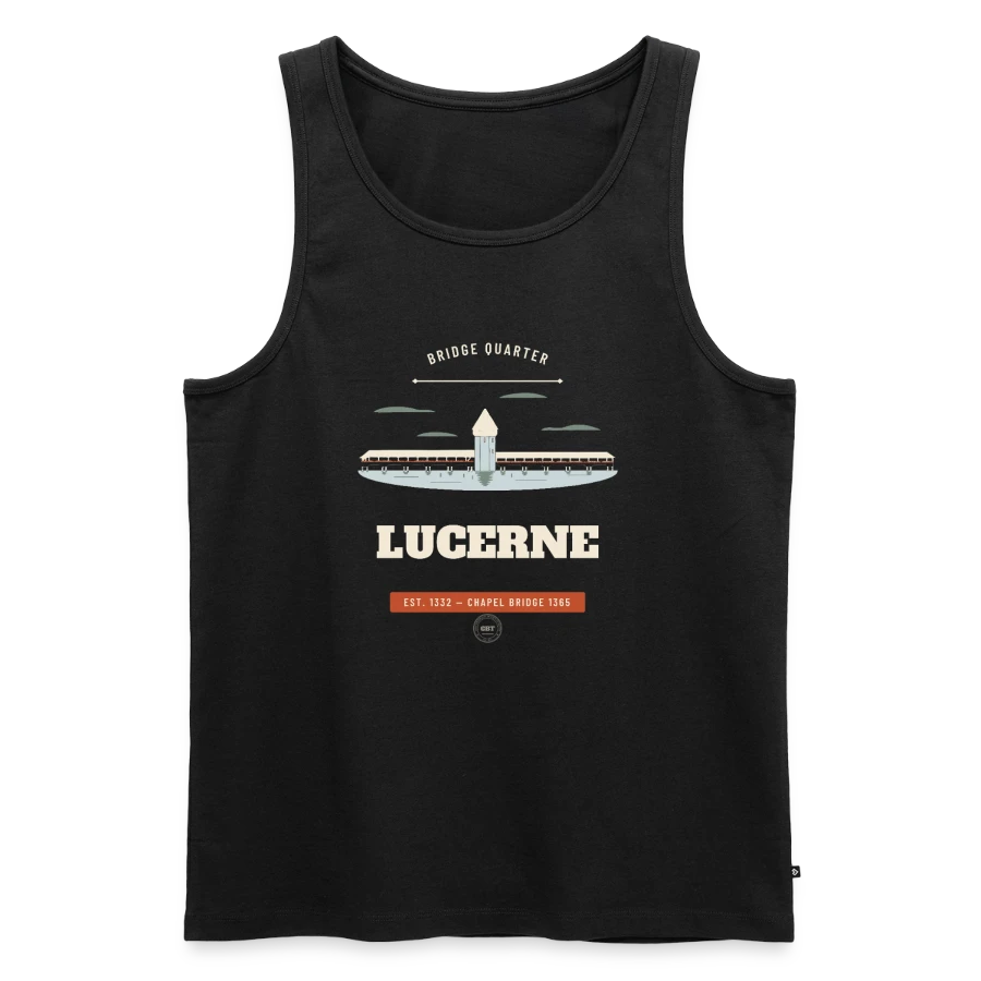 Lucerne-märke på en men's premium organic tank top, black