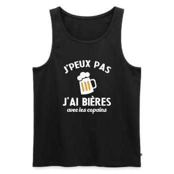Cadeau humour j'peux pas j'ai bières avec copains - Débardeur bio Premium Homme - noir - Devant - Michal (187cm)