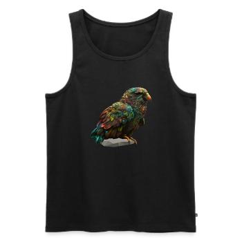 Oiseau perroquet coloré sur pierre - Débardeur bio Premium Homme - noir - Devant - AI Model Male 178 light (178cm)